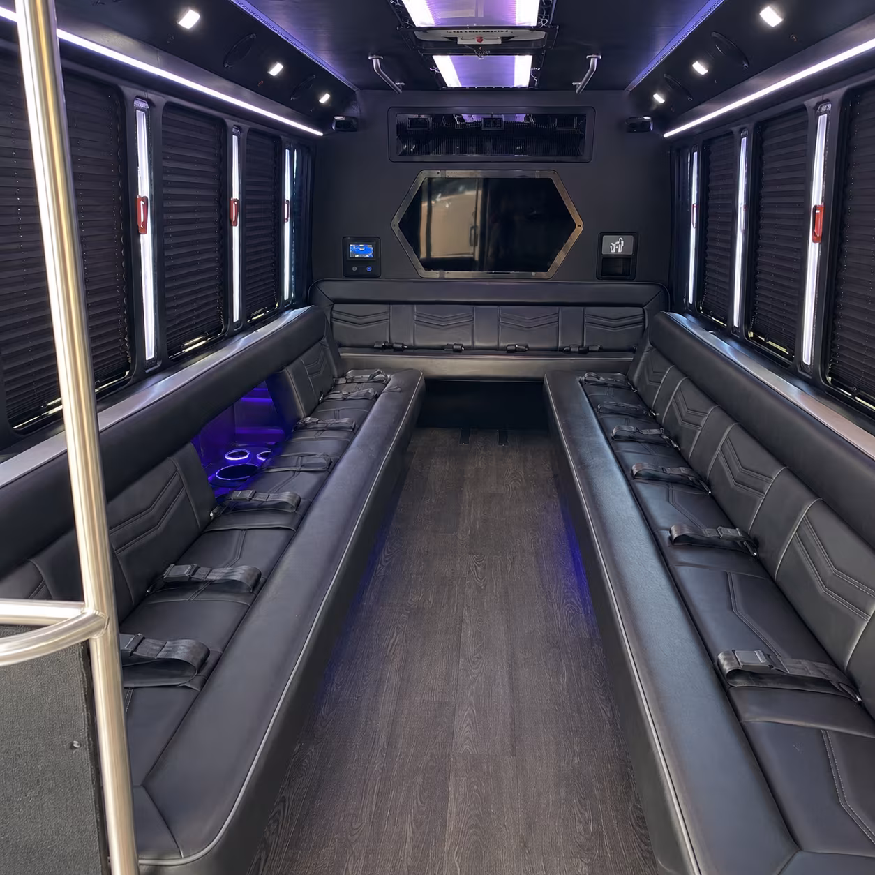 clermont 18 passenger party bus interior