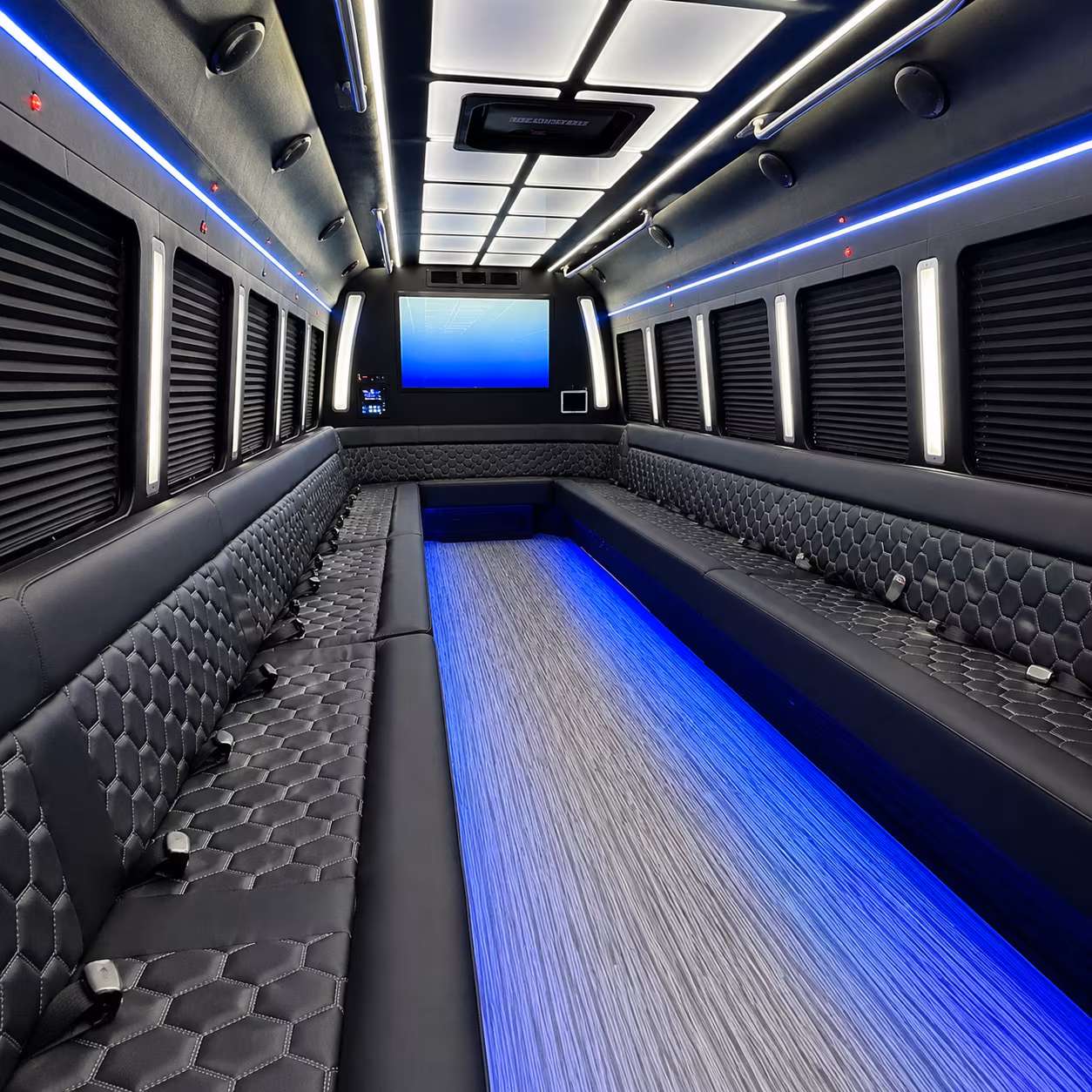 clermont 50 passenger party bus inside